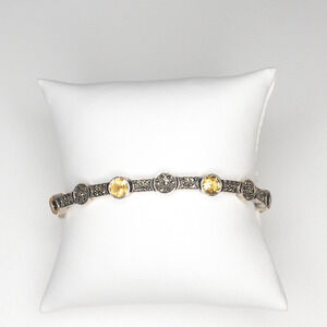 Citrine Marcasite Bracelet Sterling Silver 925 Decorative Clasp Marked IBB TH 8"